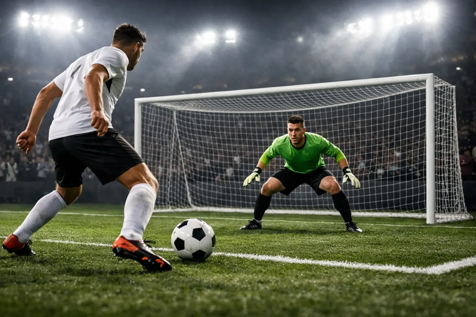 Attaccante pronto a calciare verso la porta avversaria