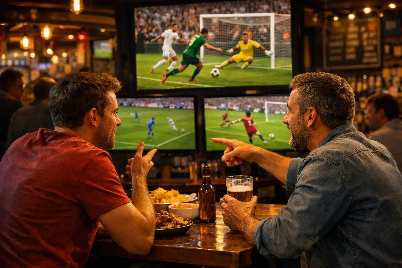 Tifosi che guardano più schermi con partite di Champions League