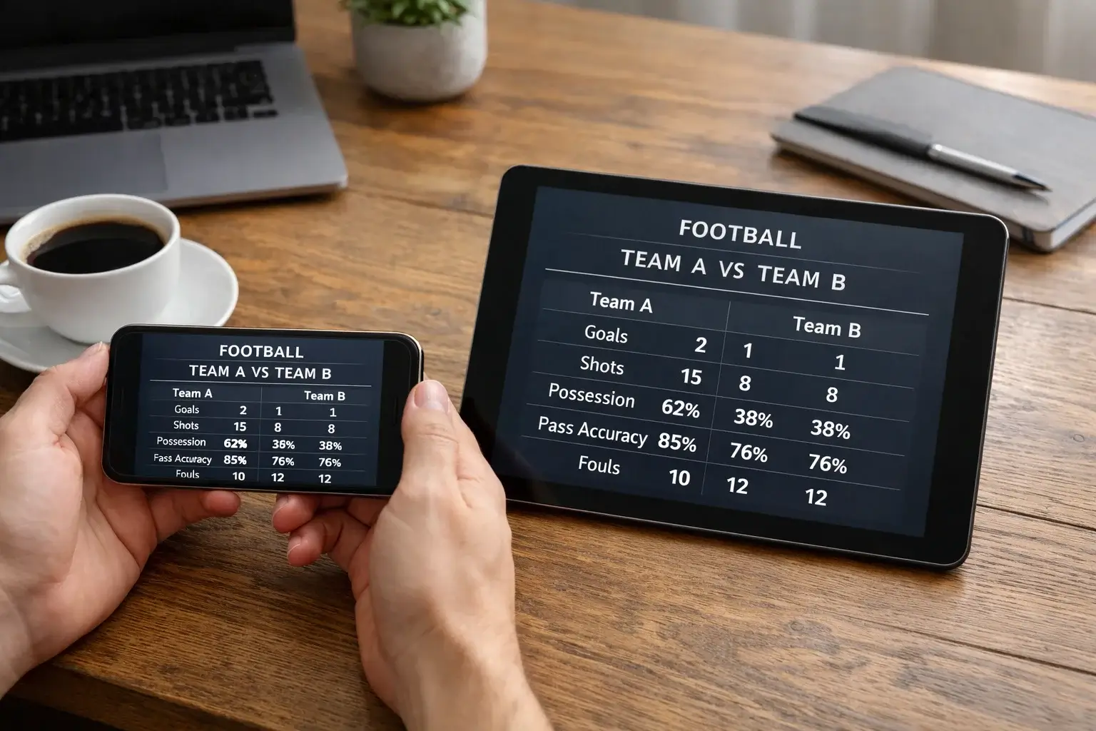 Persona che confronta informazioni su smartphone e tablet