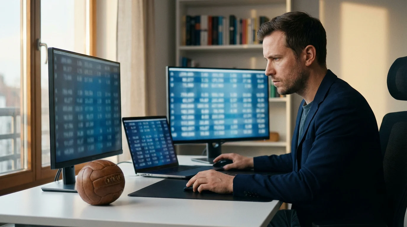 Scommettitore che confronta quote su più schermi per una partita di Champions League