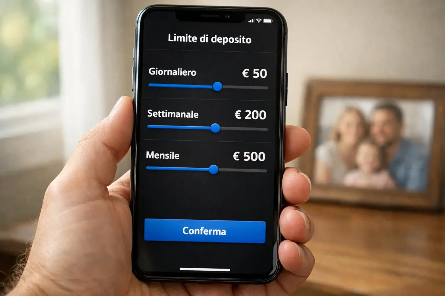 Persona che imposta limiti di spesa su un'applicazione di scommesse
