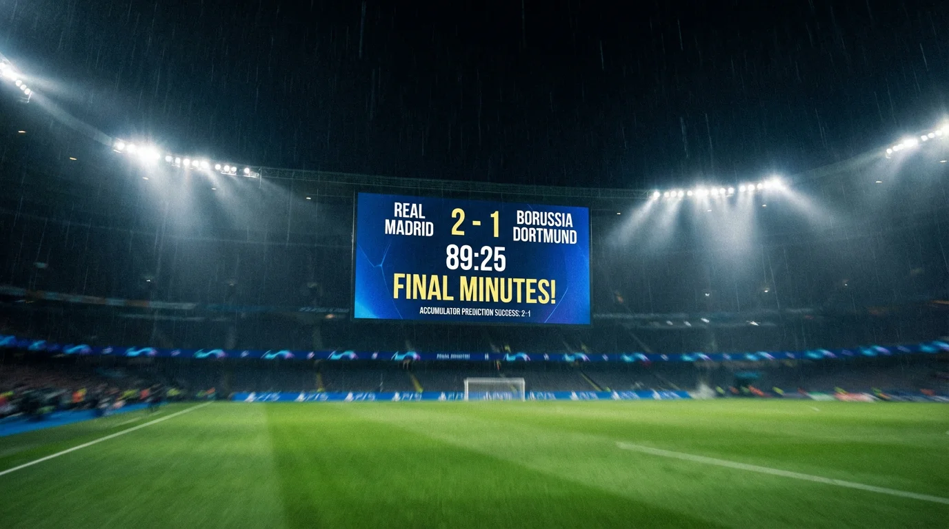 Tabellone con punteggi di una partita di calcio in uno stadio illuminato