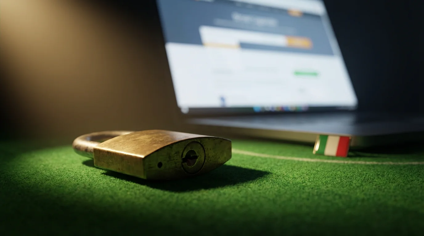 Lucchetto di sicurezza digitale su sfondo di un campo da calcio verde